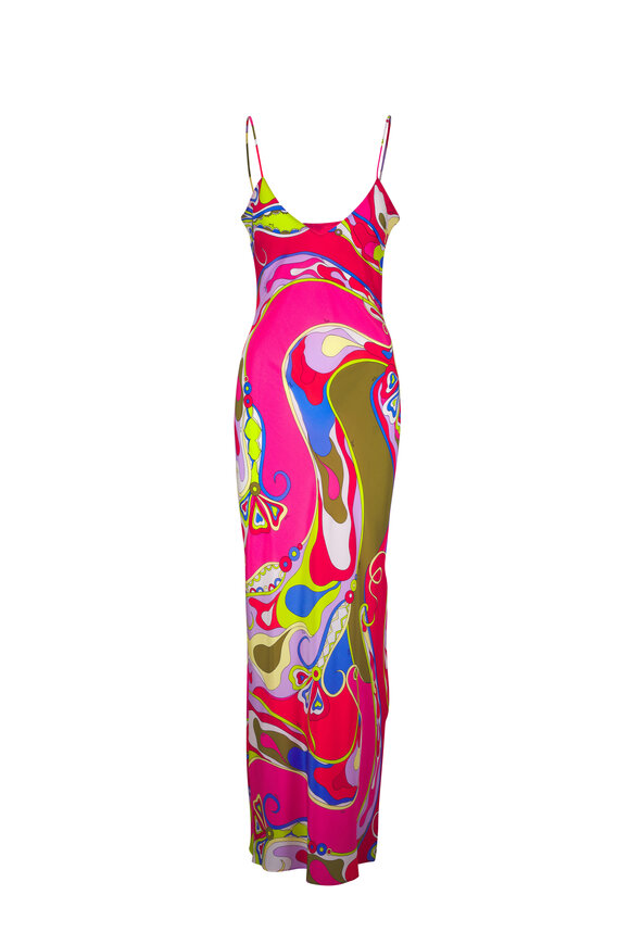 Pucci Pink Multi Crepe De Chine Maxi Dress