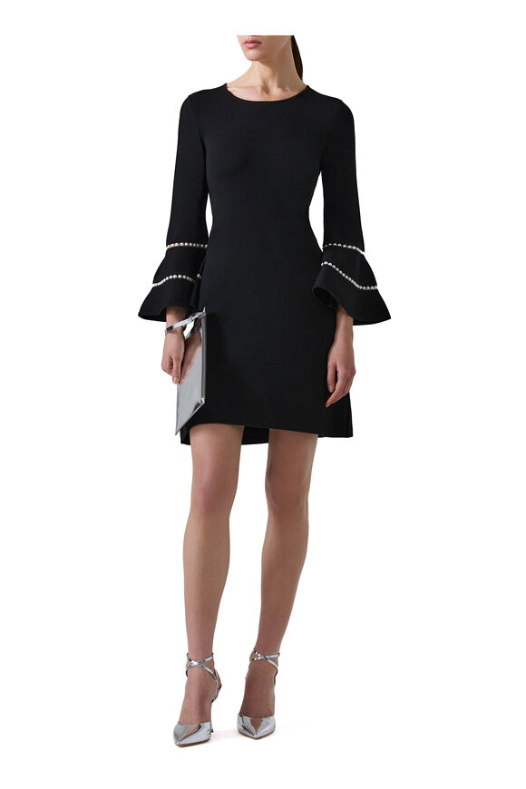 Carolina Herrera - Black Embellished Ruffle Sleeve Mini Dress