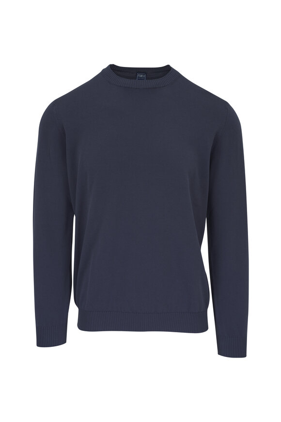 Fedeli - Blue Cotton Crewneck Sweater 