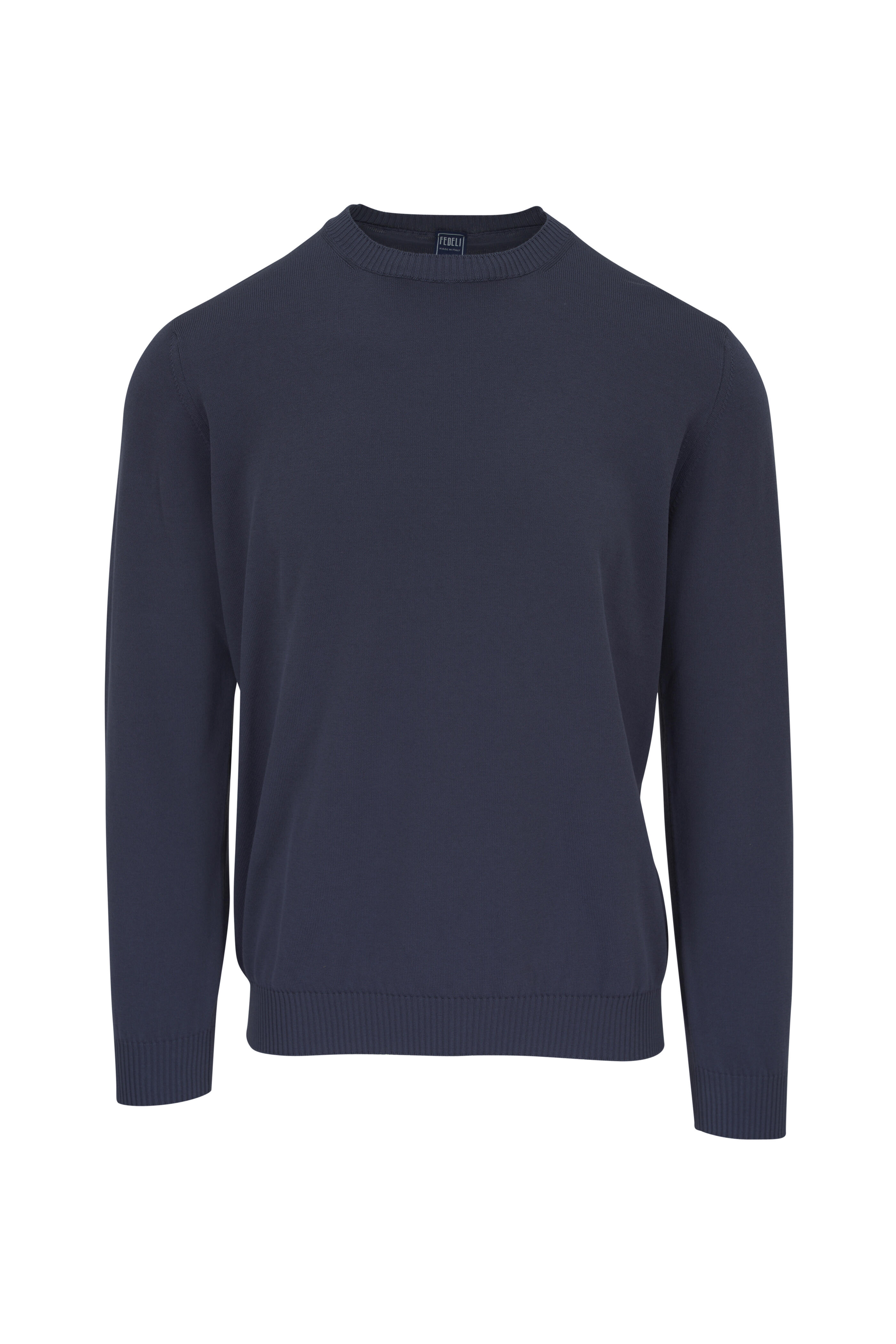 Fedeli - Blue Cotton Crewneck Sweater | Mitchell Stores