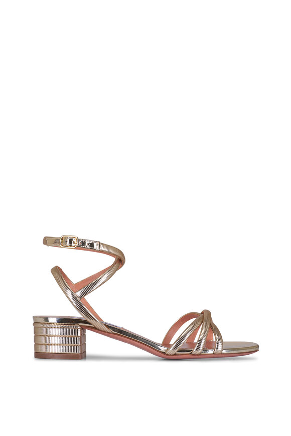 Aquazzura Heatwave Gold Strappy Leather Sandal, 35mm - view 3