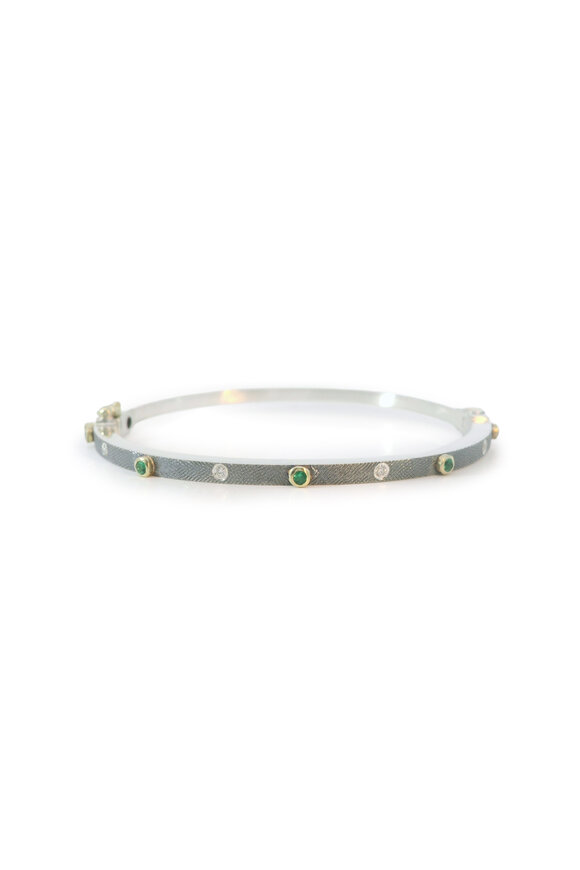 Rene Escobar Junia Diamond & Emerald Sterling Bangle Bracelet