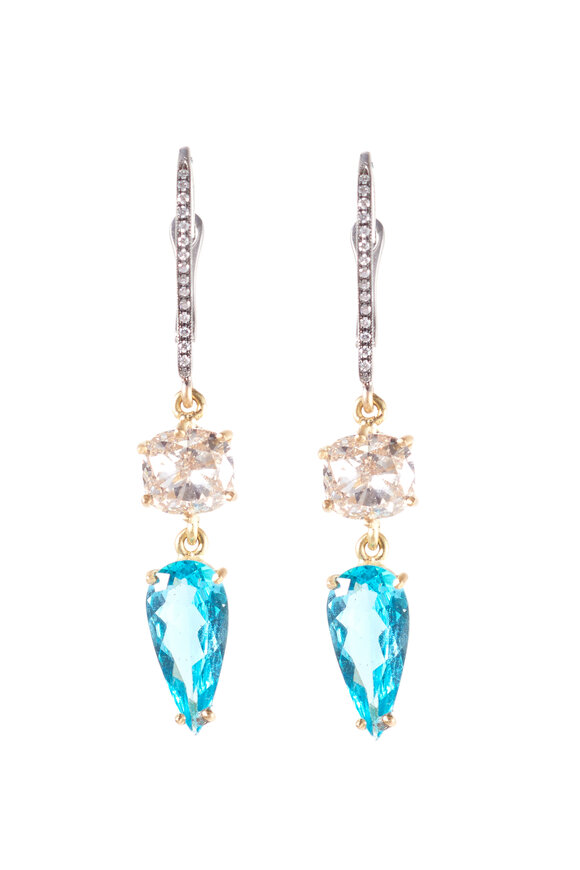Sylva & Cie 18k Yellow Gold Diamond & Apaitite Drop Earring