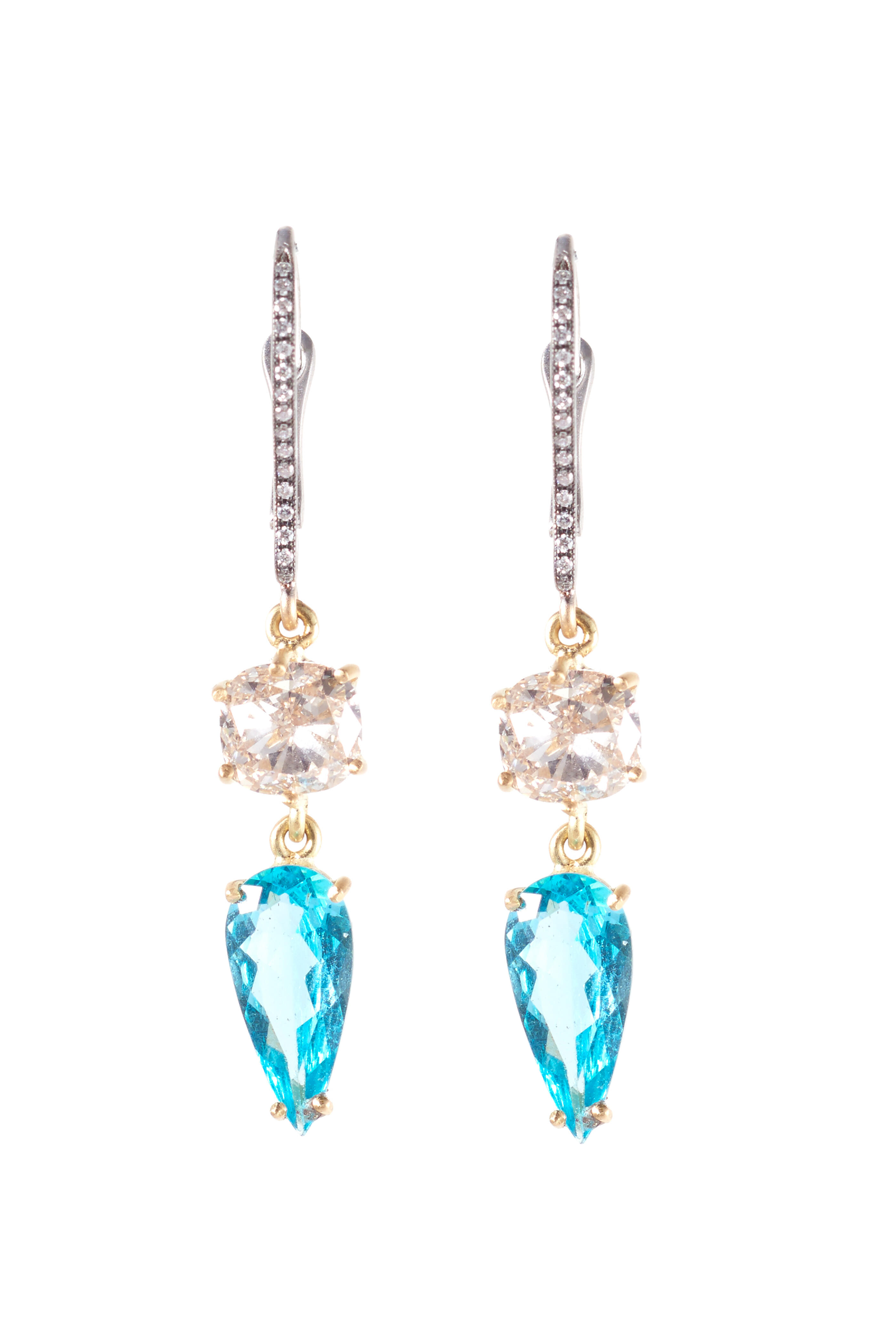 Sylva & Cie - 18k Yellow Gold Diamond & Apaitite Drop Earring