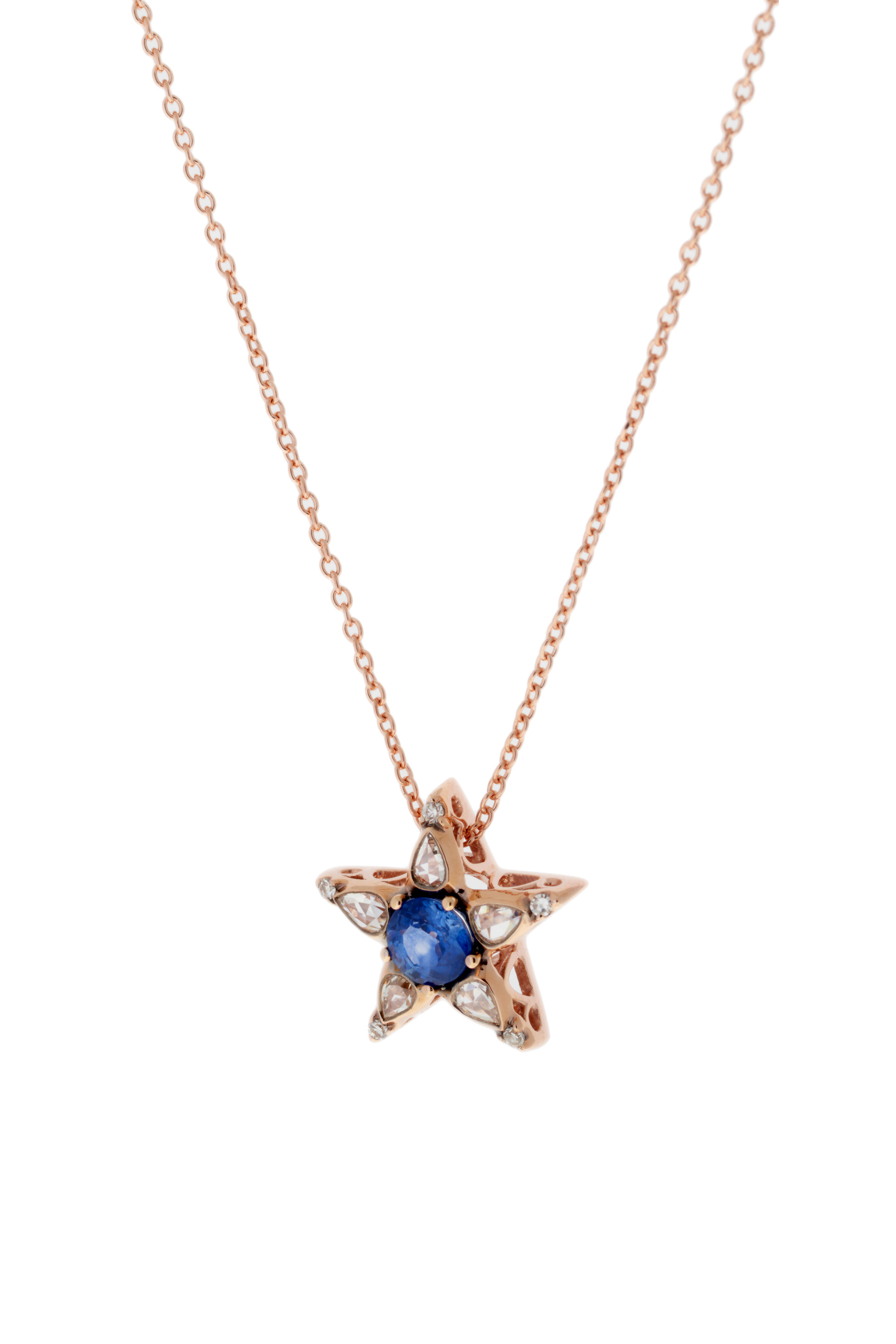 1287176 Selim Mouzannar - 18K Rose Gold Sapphire & Diamond Star Necklace