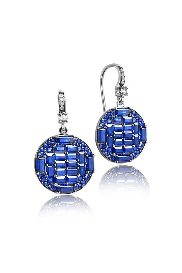 Nam Cho 18k Blue Sapphire Baguette & Diamond Drop Earring - view 1