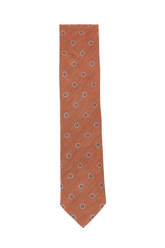 Eton - Orange Floral Silk & Linen Necktie