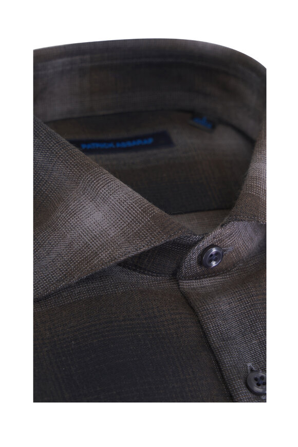 Patrick Assaraf Mahogany Ombre Check Cotton Sport Shirt - view 6