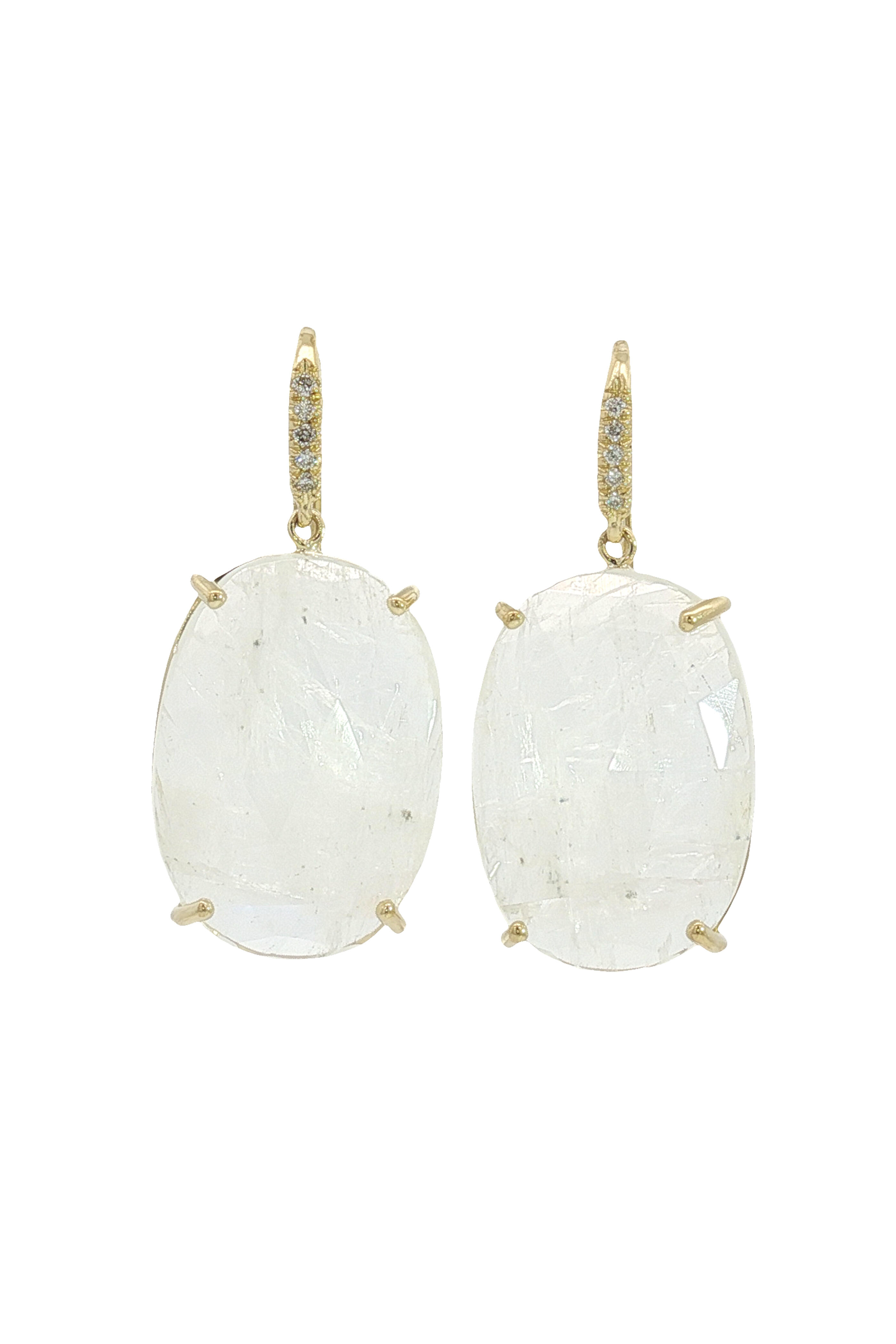 Lauren K - Oval Rainbow Moonstone Drop Earrings - view 1