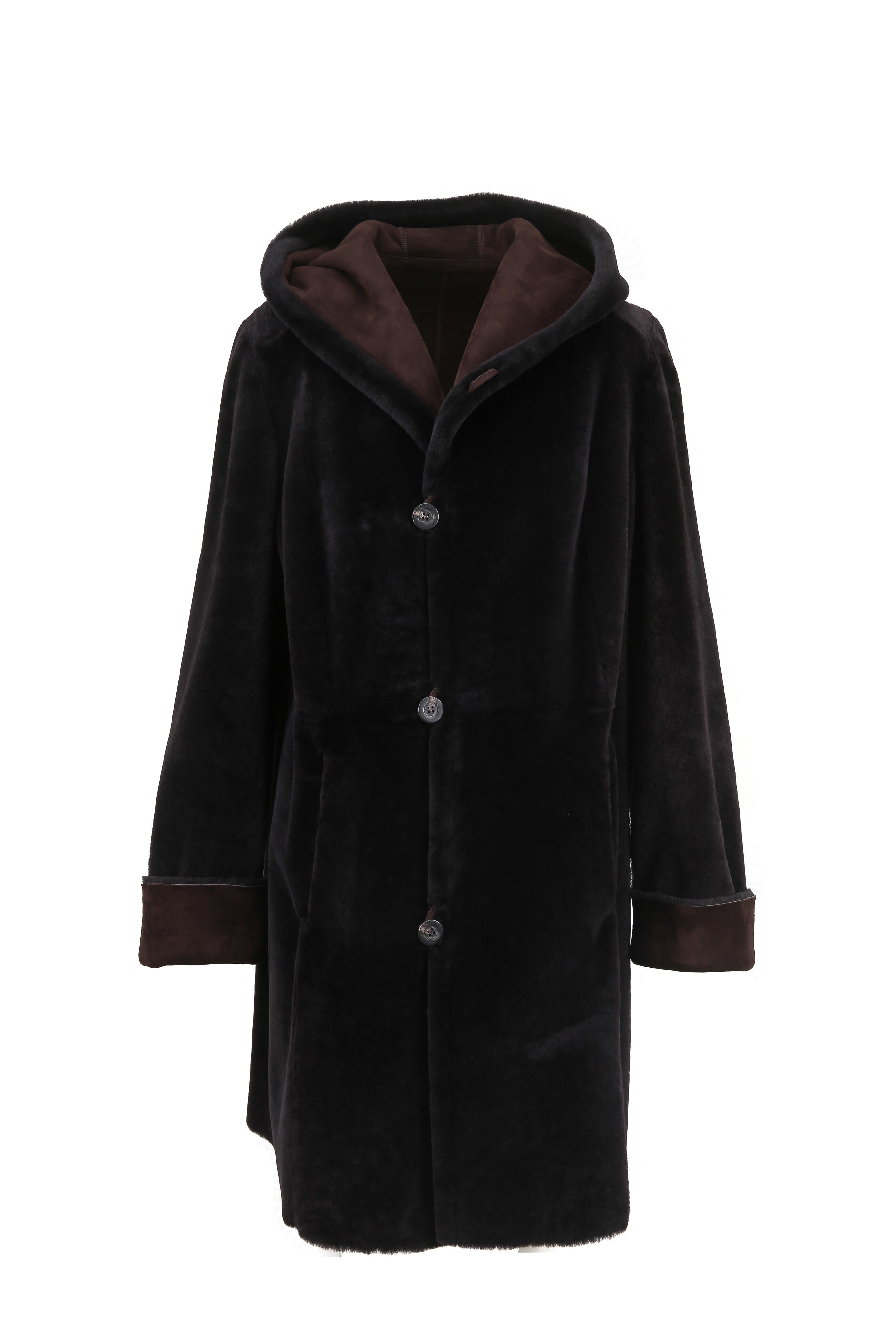 Viktoria Stass - Ebony Brown Shearling Hooded Coat