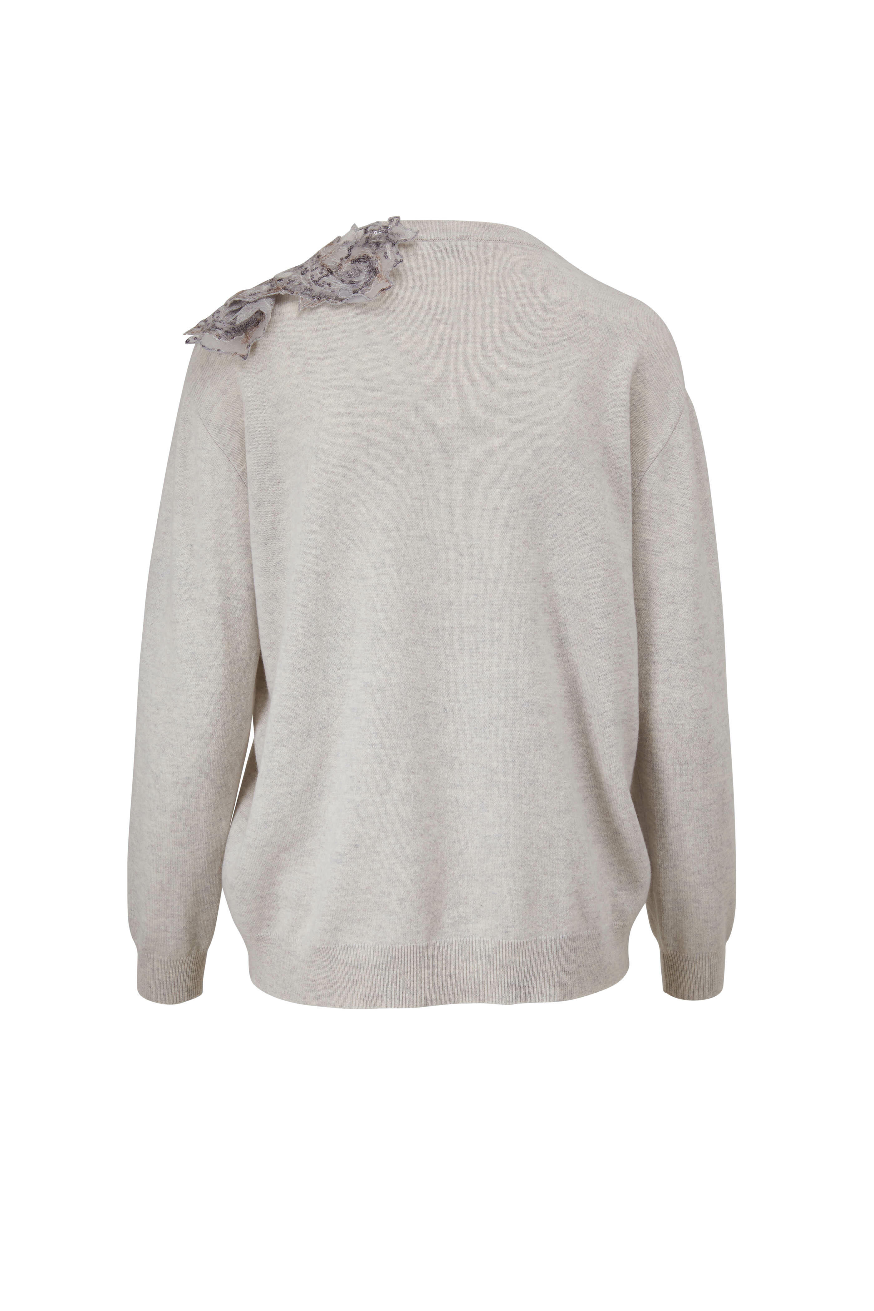 Brunello Cucinelli - Fog Cashmere Paisley Appliqué Sweater