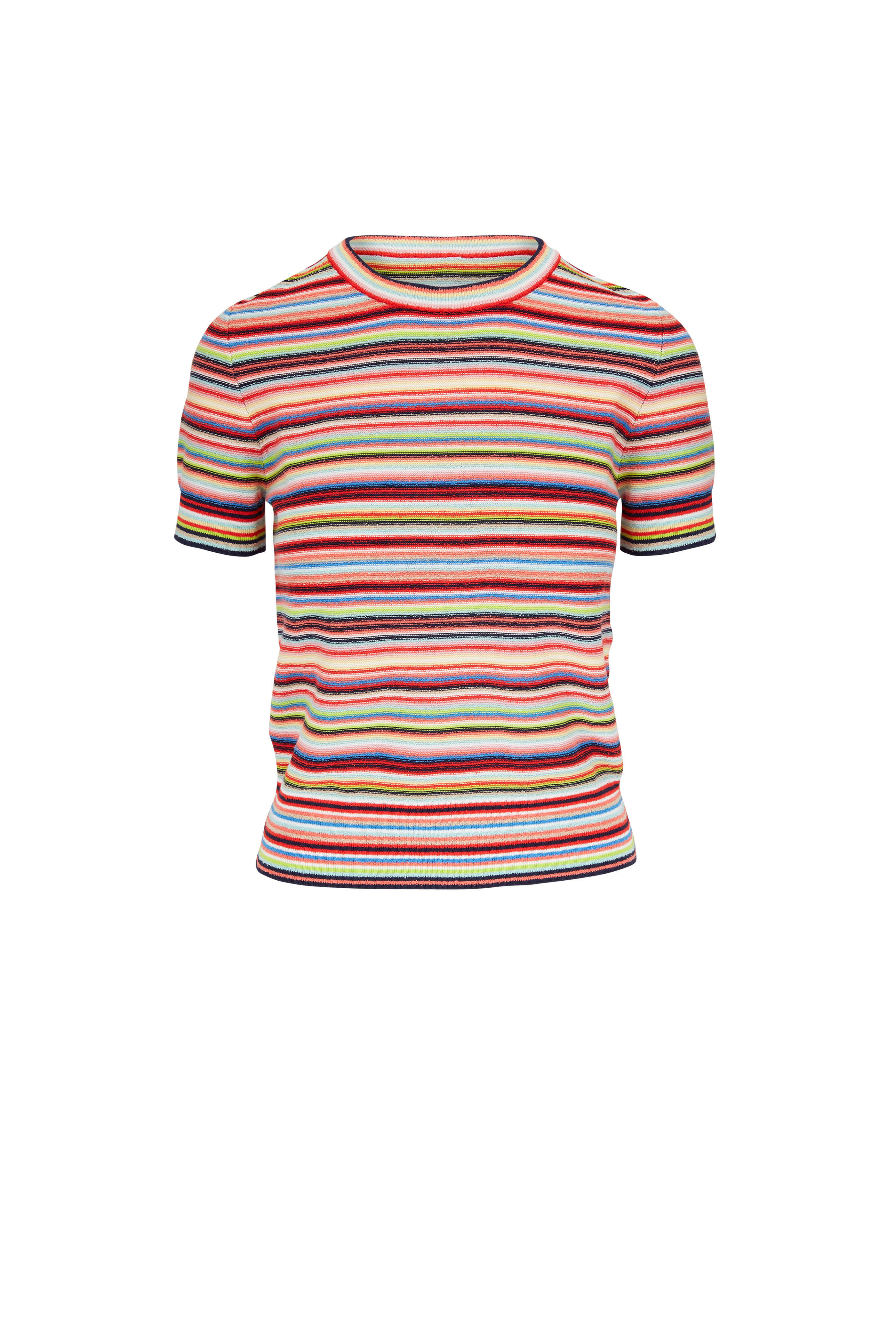 Akris Punto - Multicolor Striped Knit Short Sleeve Sweater