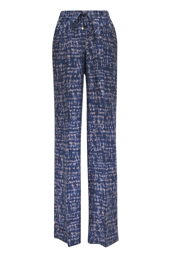パンツ KITON Silk cashmere pants Blue Women's wide leg trousers in denim-coloured Cashmere and
