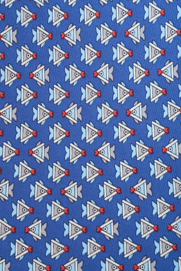 Ferragamo - Bright Blue Fish Print Silk Necktie