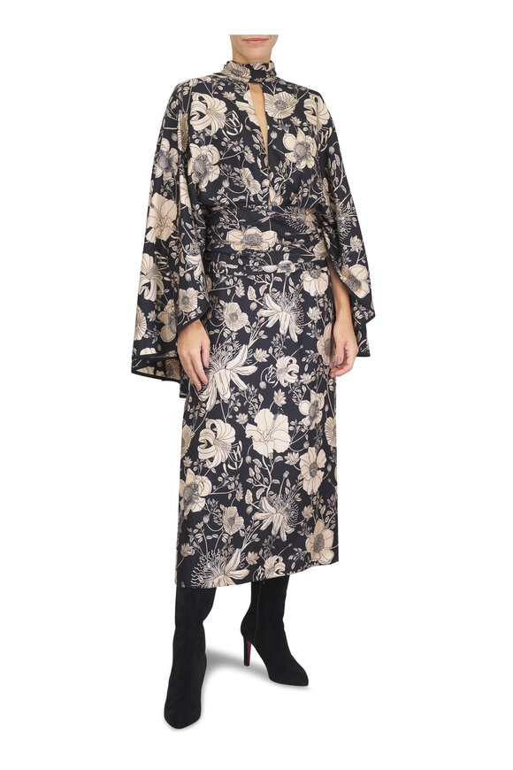 Johanna Ortiz Parajes Lejanos Ecru & Black Silk Twill Dress - view 2