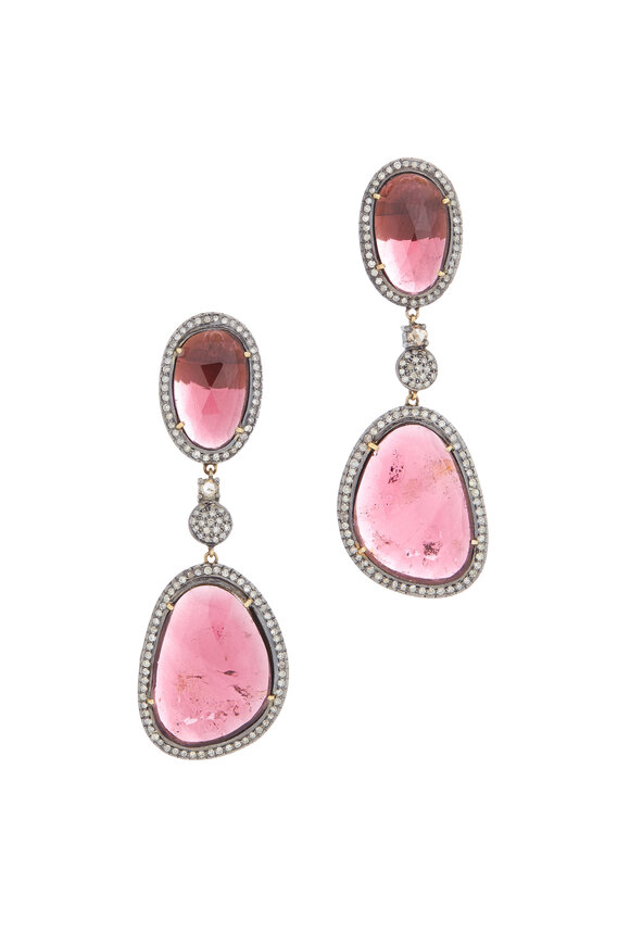 Loren Jewels - 14K Gold Tourmaline & Diamond Drop Earrings