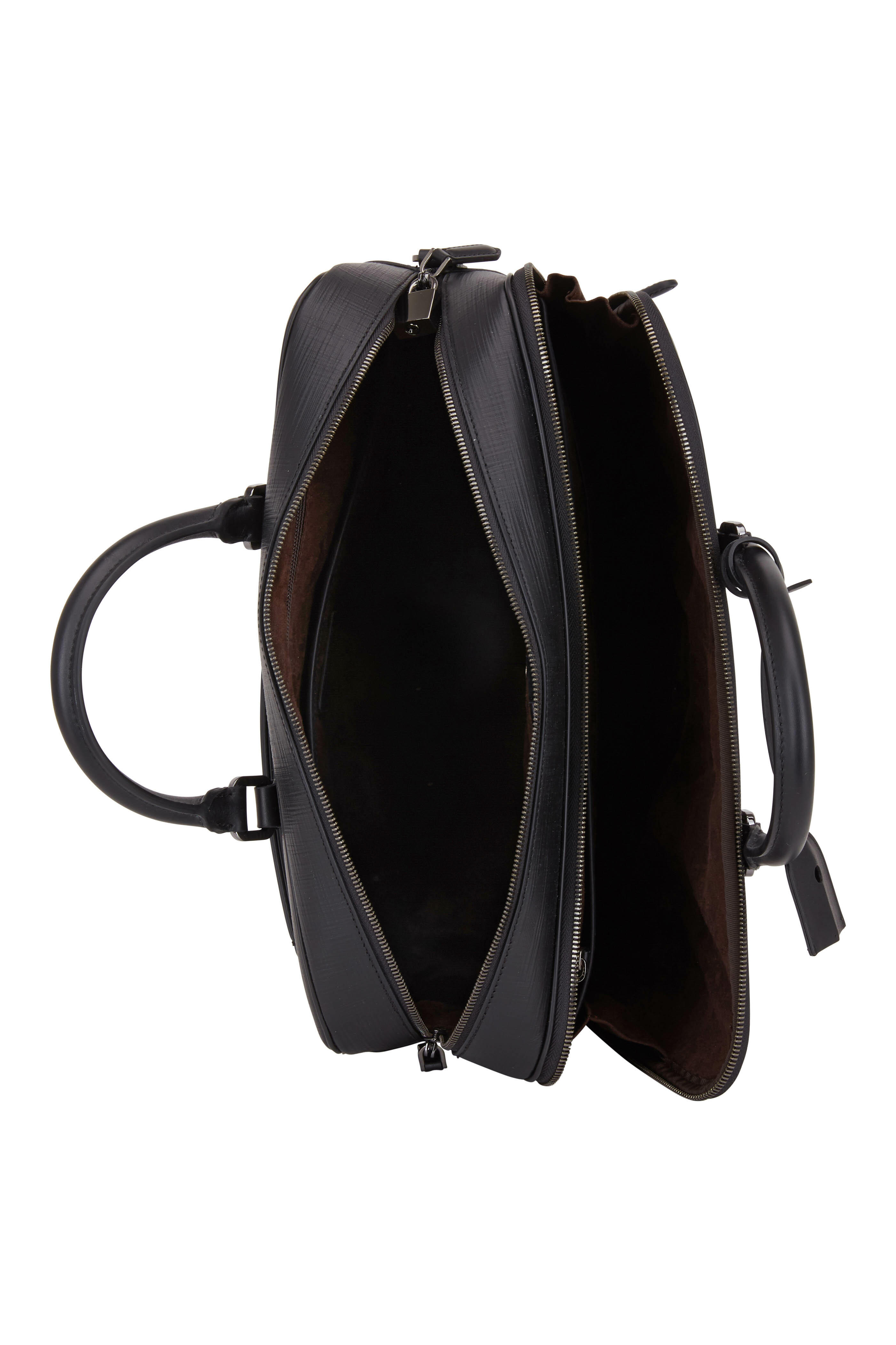 Zegna - Black Textured Leather Business Bag | Mitchell Stores