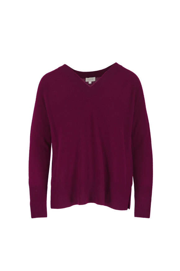 Kinross Burgundy Cashmere V-Neck Sweater - view 1