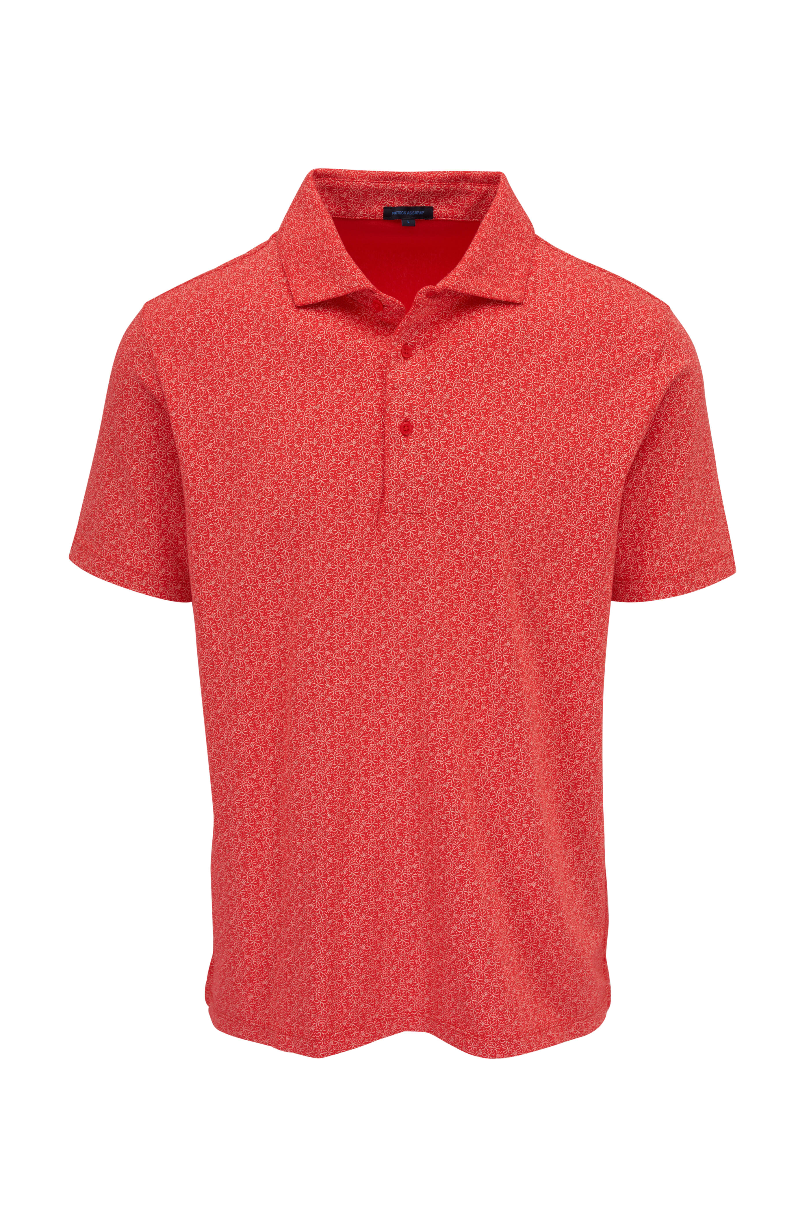 Patrick Assaraf - Red Printed Pima Cotton Stretch Polo