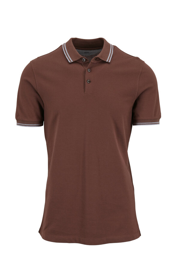 Brunello Cucinelli - Brown With Gray Tipping Cotton Polo