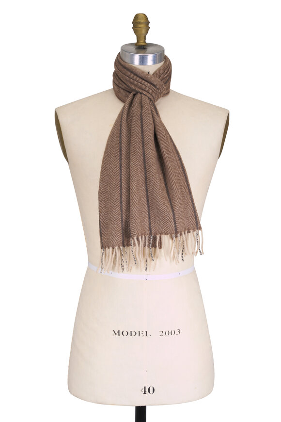 Chelsey Imports Light Brown Cashmere Stripe Scarf - view 1