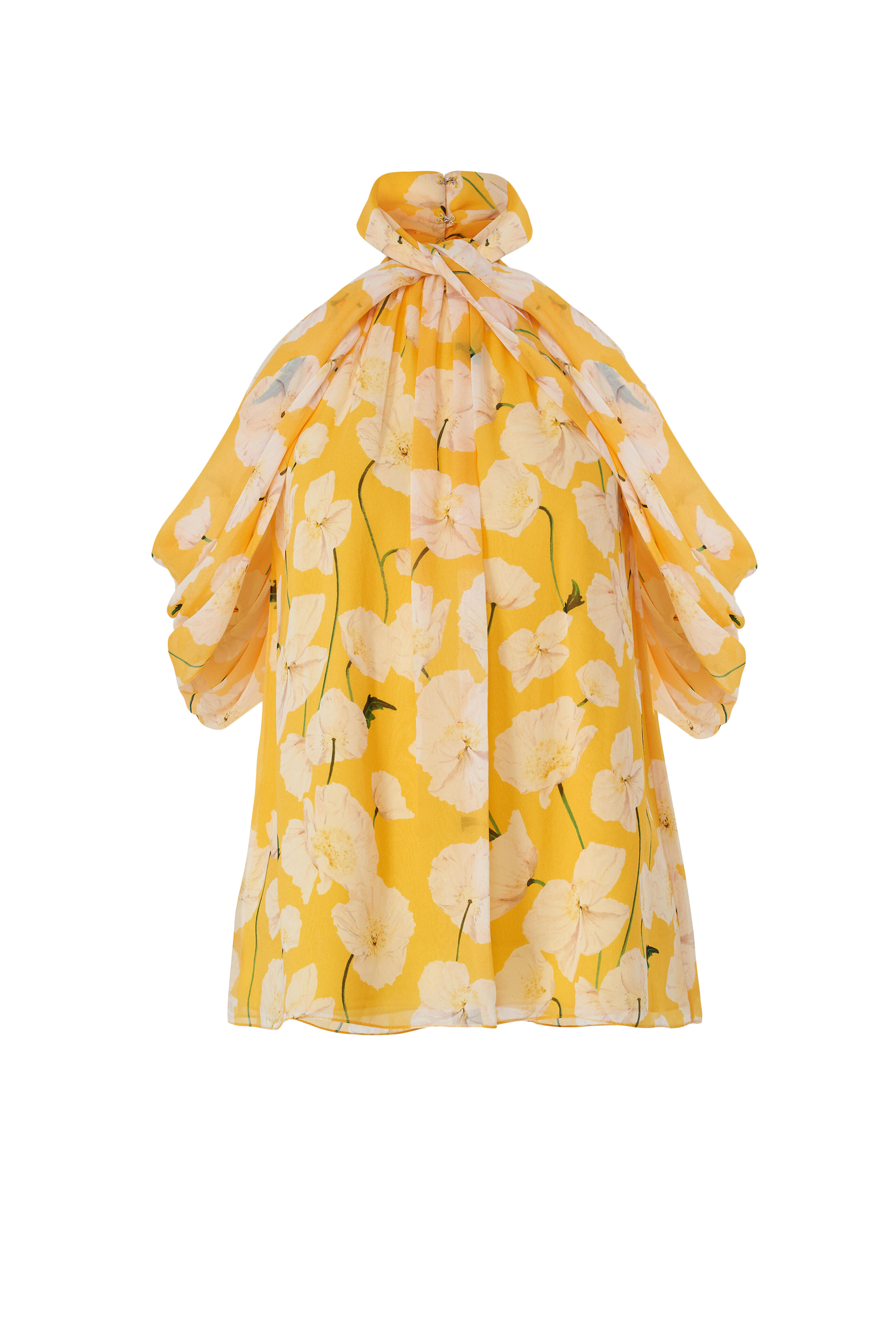Carolina Herrera - Yellow Floral Print Chiffon Halterneck Top