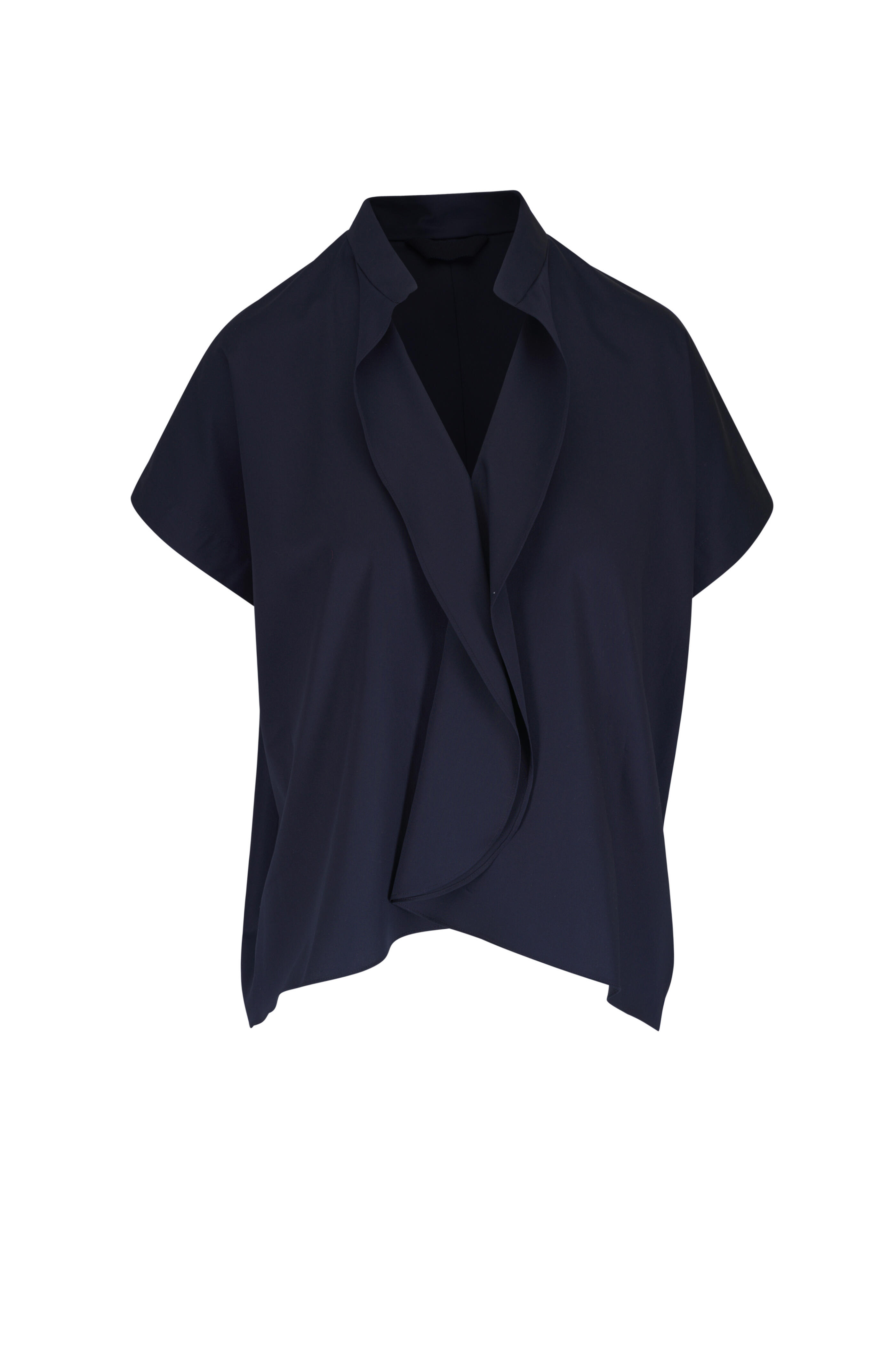 Zero + Maria Cornejo - Fin Gaban Ruffled Navy Short Sleeve Cotton Blouse - view 1