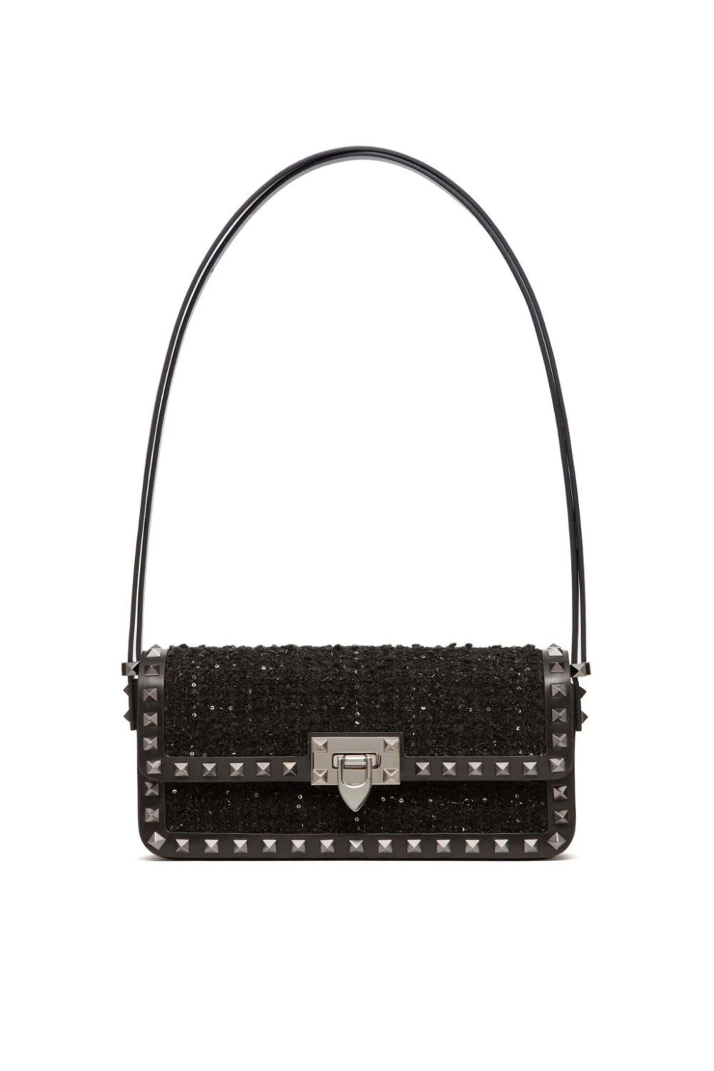 Valentino Garavani - Rockstud Tweed Shoulder Bag in Black