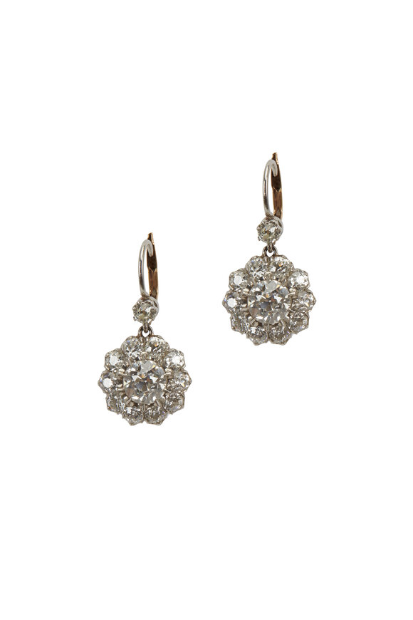 Fred Leighton - Platinum White Diamond Cluster Pendant Earrings