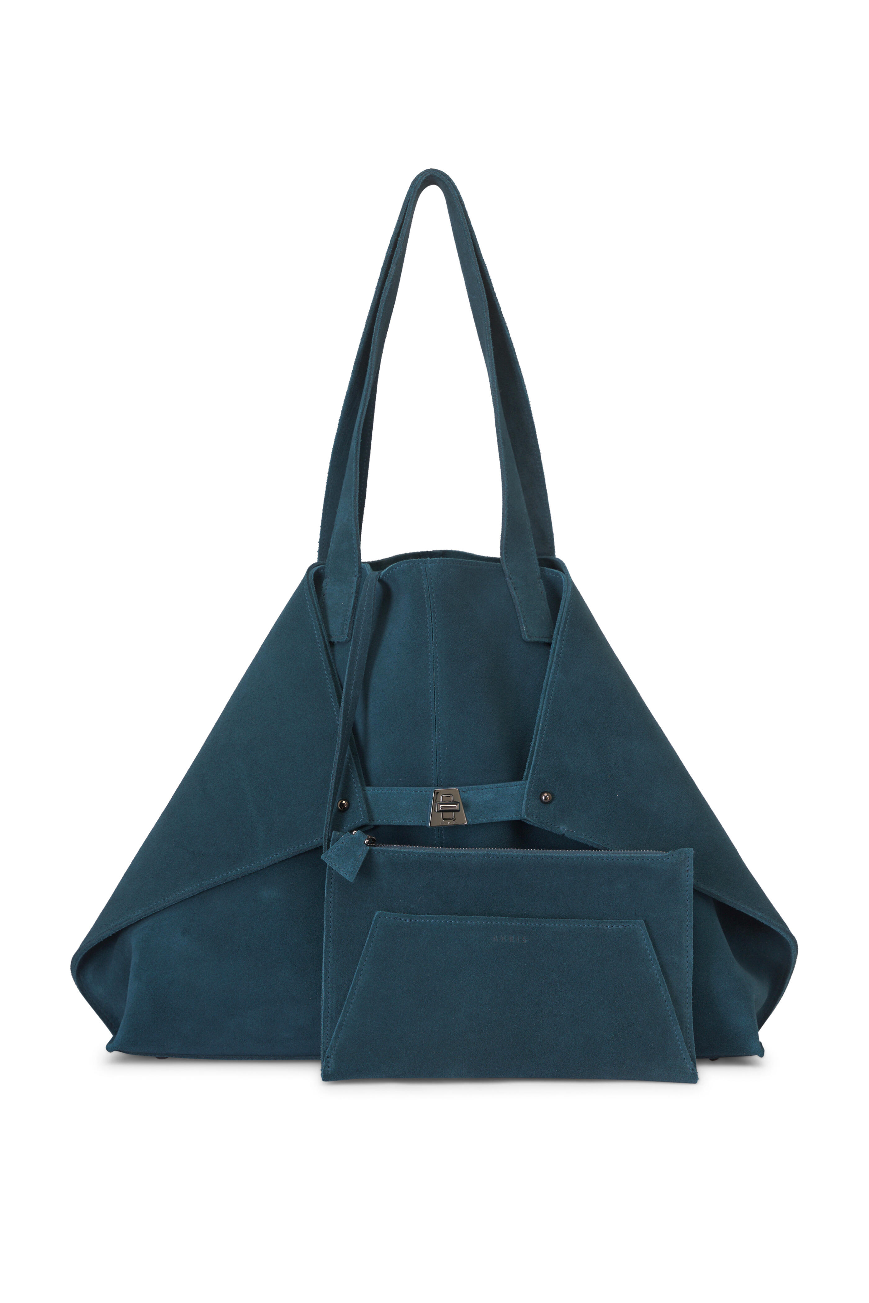 Akris - Medium Ai Blue Suede Shoulder Tote - view 4