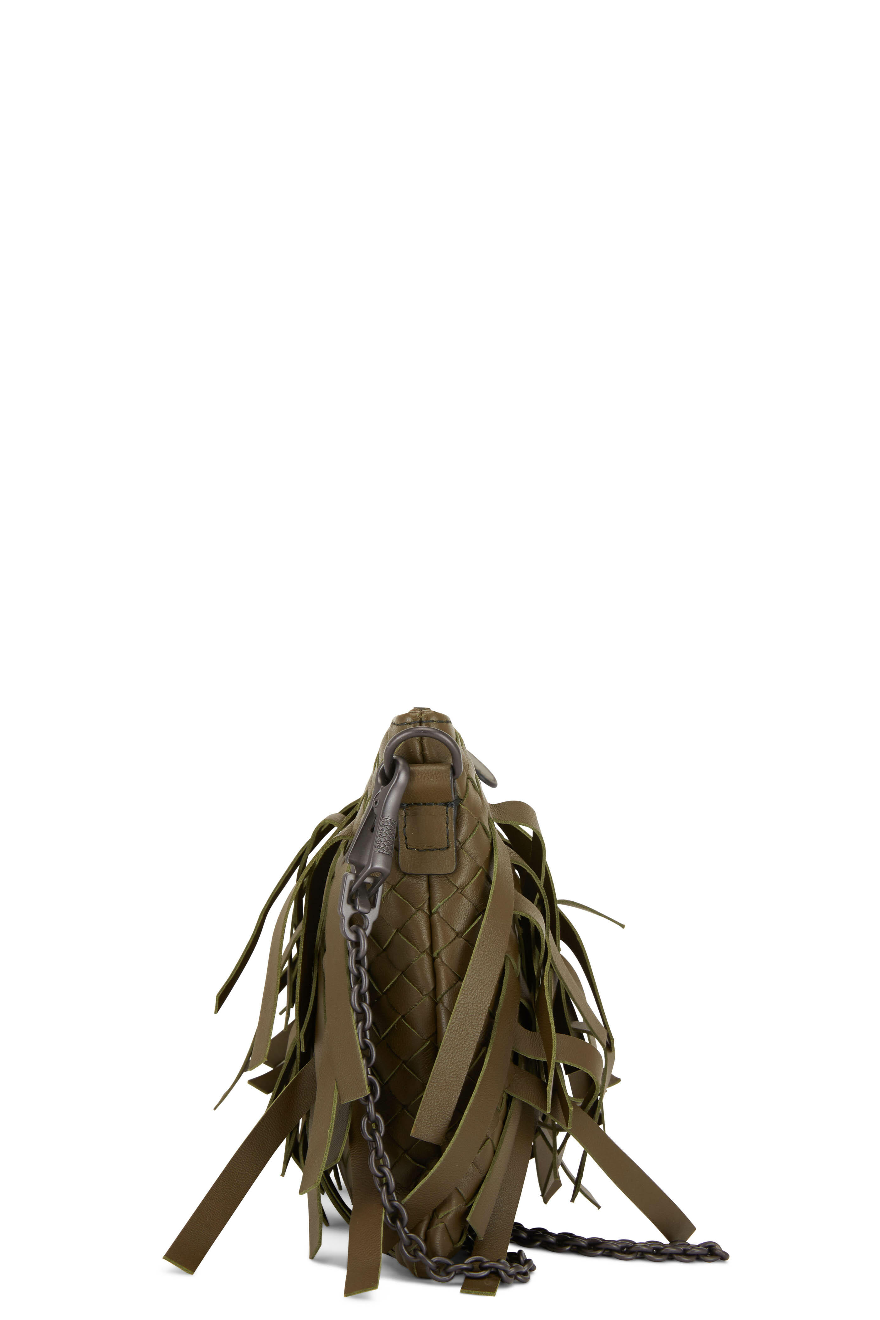 Bottega Veneta - Olive Green Intrecciato Leather Fringe Crossbody