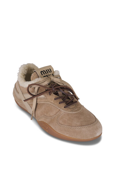Miu Miu - Ecru 530 SL Faded Suede Slide Sneaker | Mitchell Stores