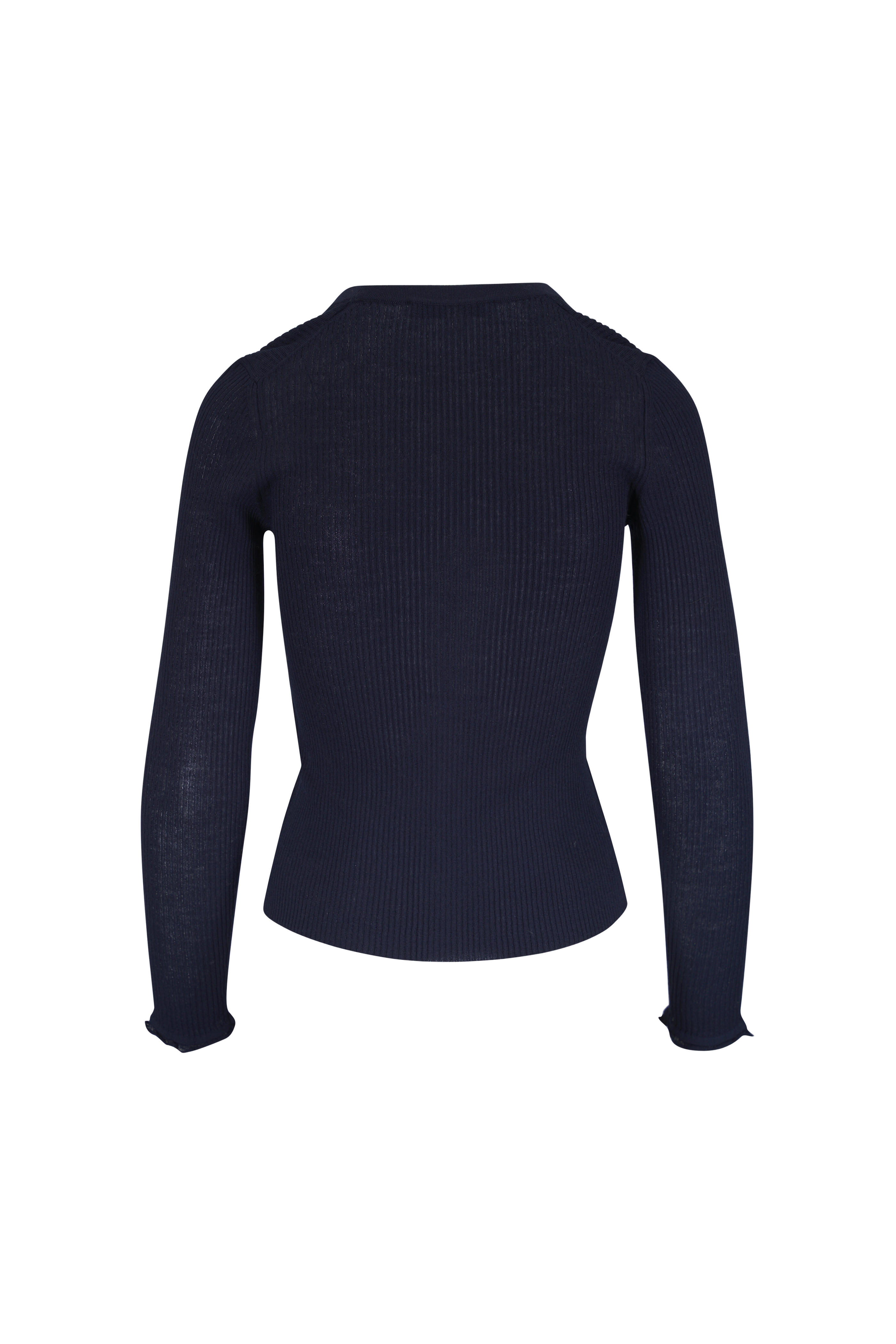 Dorothee Schumacher - Navy Blue Fine Rib Wool & Cotton Cardigan - view 2