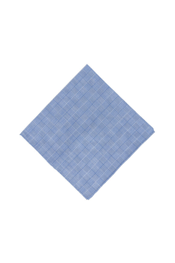 Simonnot-Godard Blue Geometric Pocket Square 