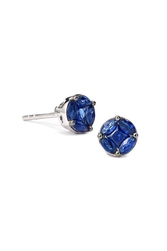 Nam Cho 18k Blue Sapphire Invisibly Set Round Shape Stud - view 1