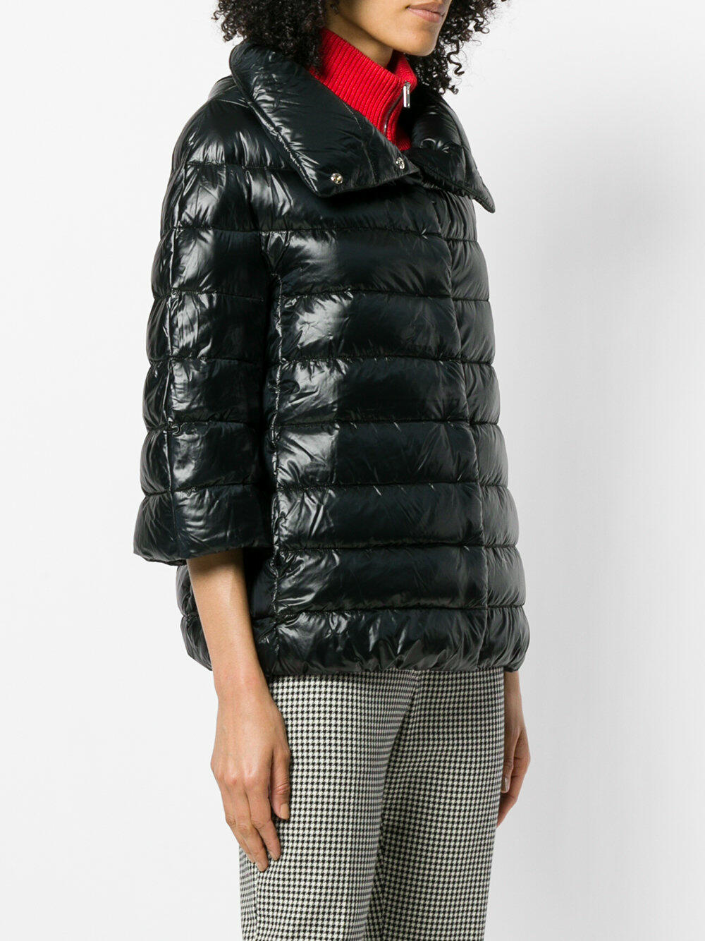 ブルゾン Herno 3/4 Length Puffer Jacket With Knit Sleeves Herno - Black Three-Quarter Sleeve Puffer Jacket