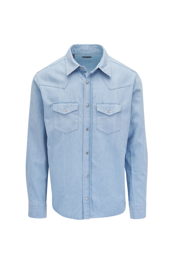 Tom Ford Western Pale Blue Denim Sport Shirt