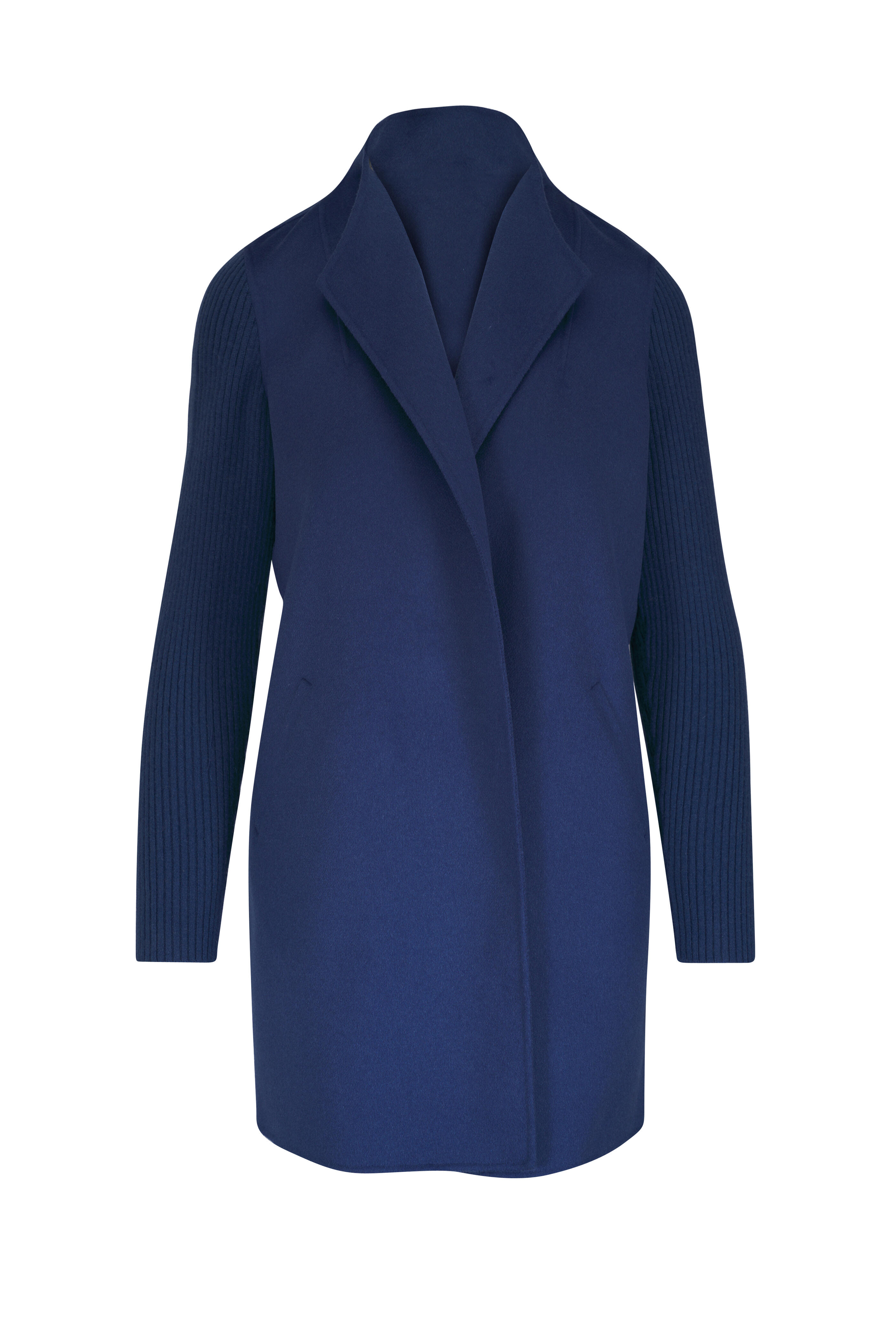 Kinross - Sapphire Wool & Cashmere Ribbed Sleeve Jacket