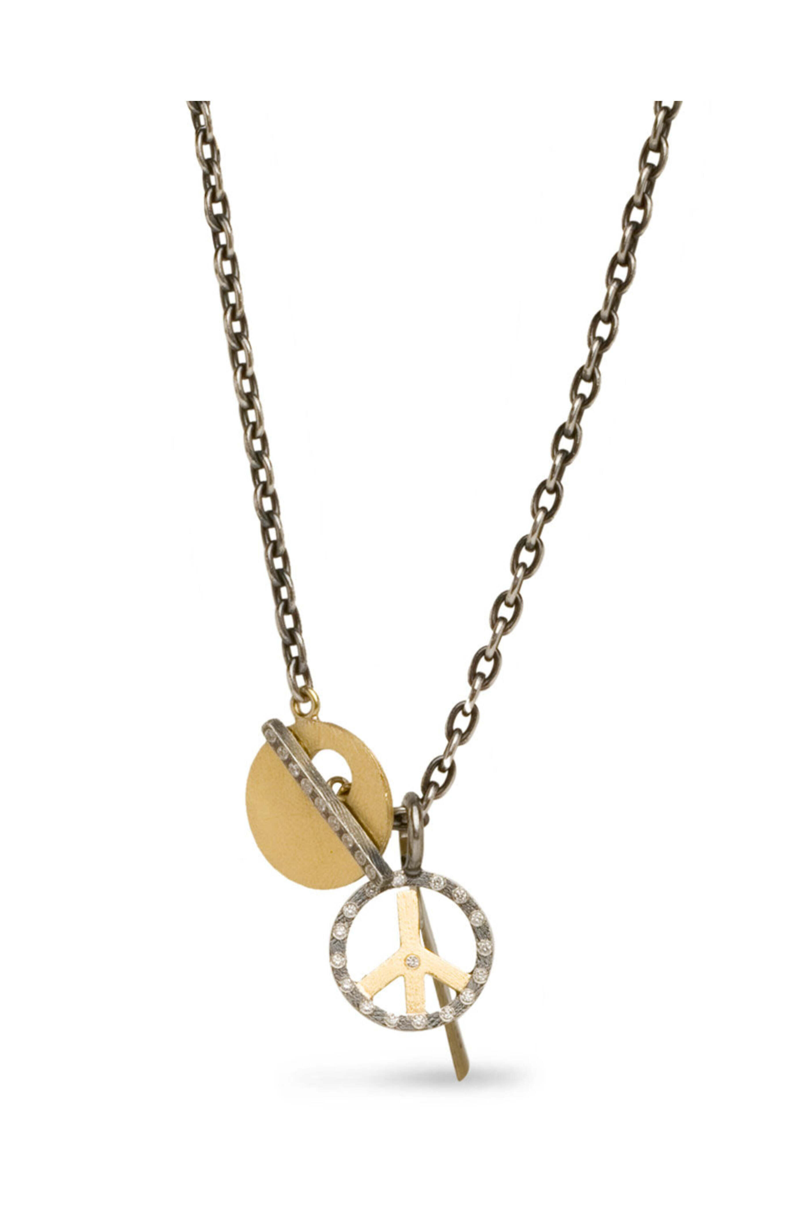 Rene Escobar - Yellow Gold and Sterling Silver Peace Sign Pendant