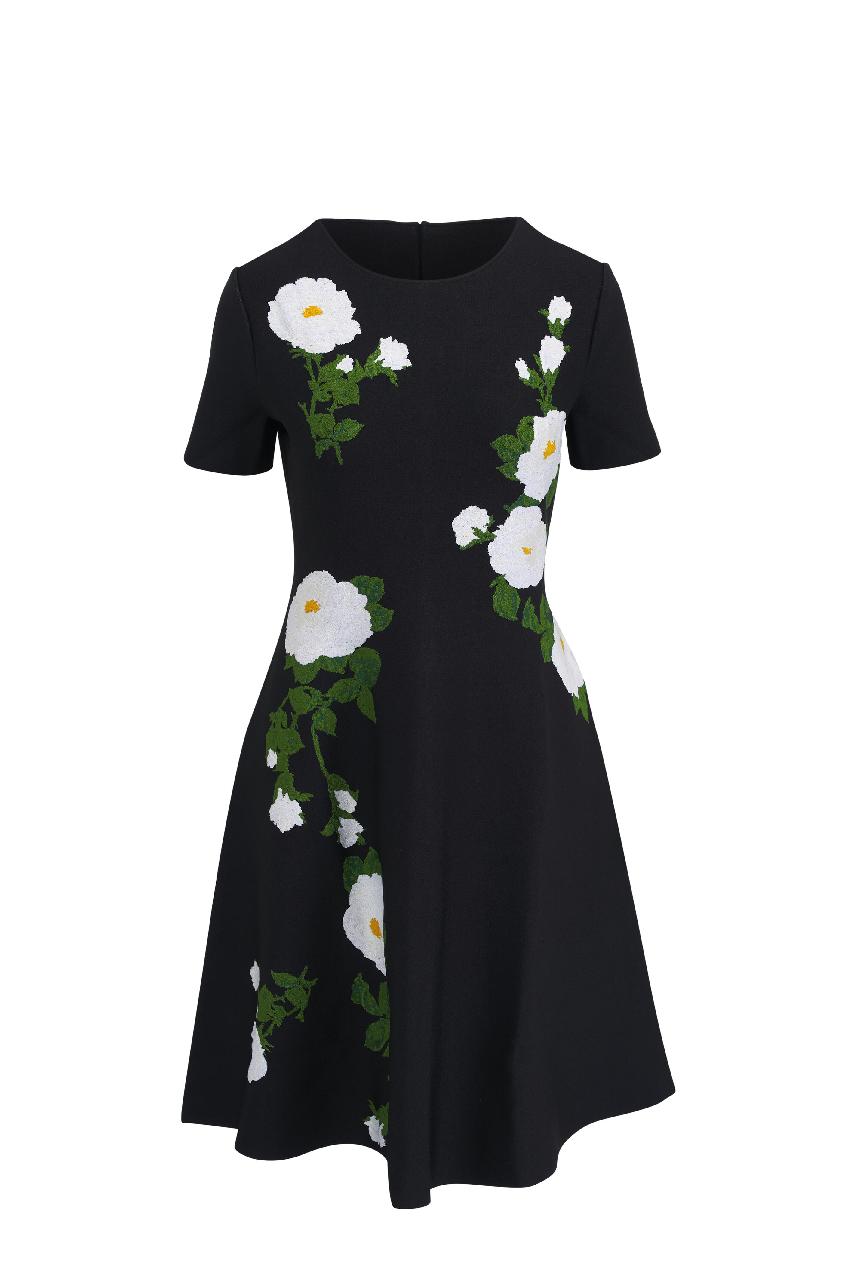 Carolina Herrera - Black Floral Jacquard Fit & Flare Dress