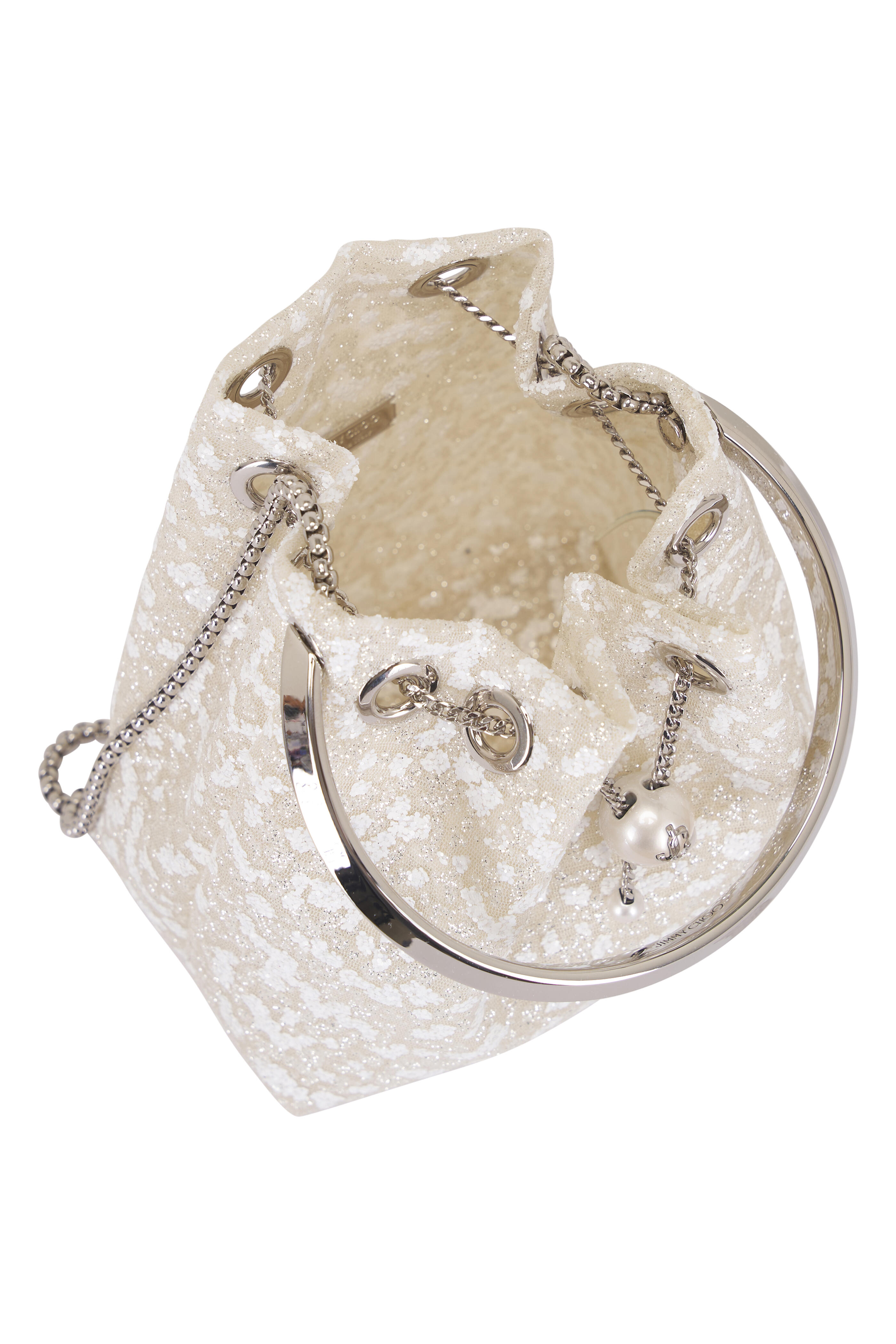 Jimmy Choo - Bon Bon Ivory & Silver Tulle Top Handle Bag