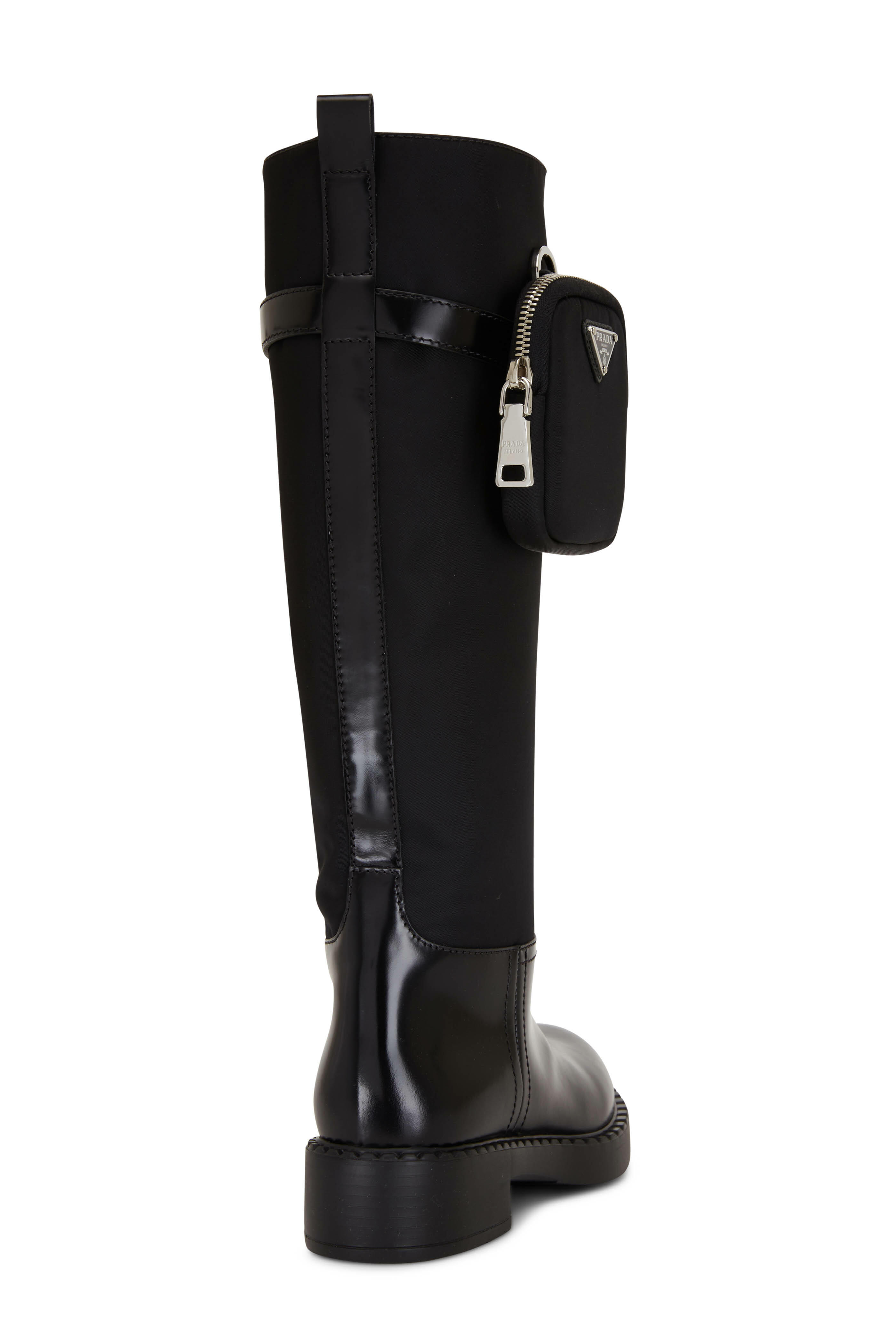 Prada - Black Zip Pouch Nylon & Leather Tall Boot