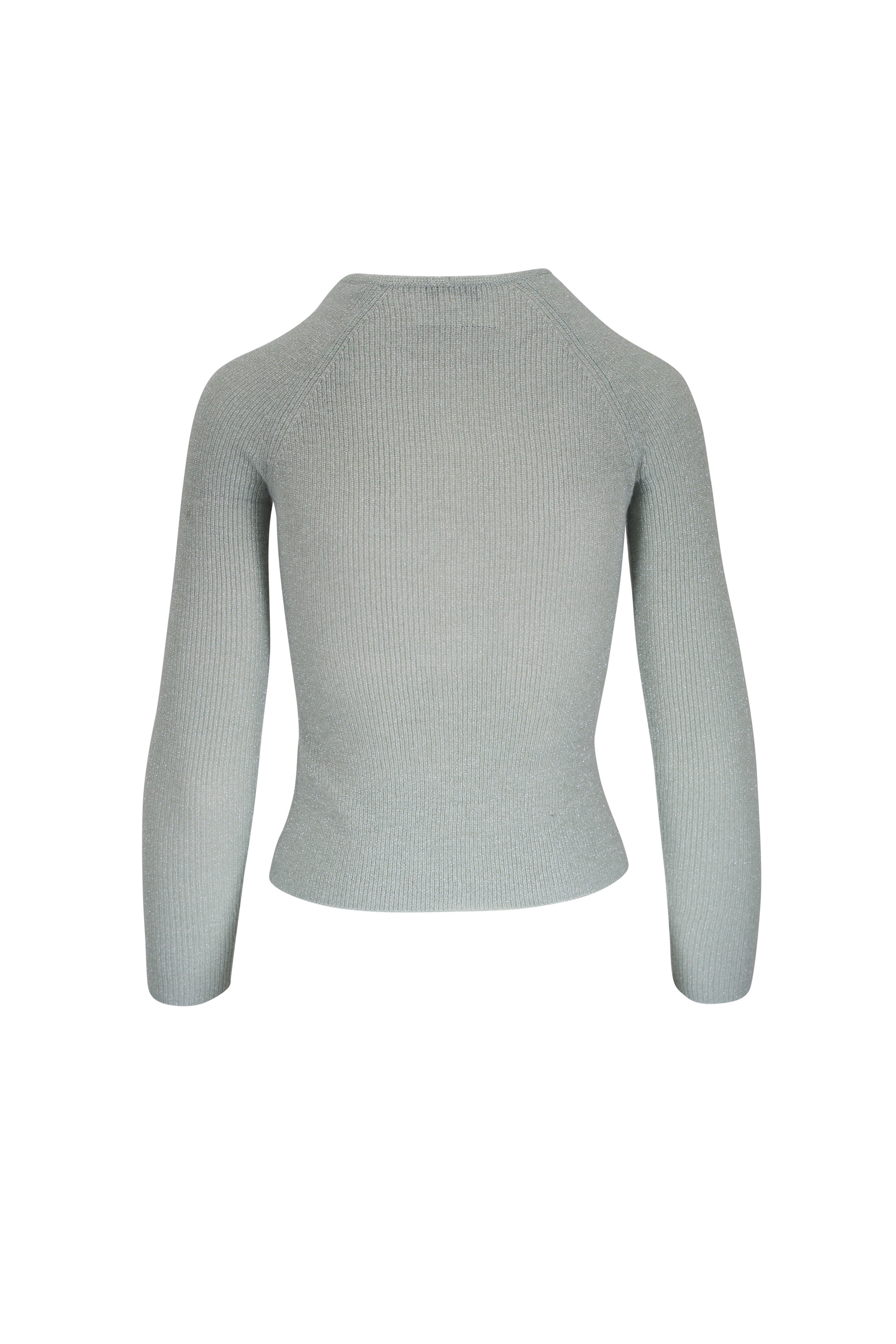 Vince - Aloe Metallic Ribbed High V-Neck Sweater