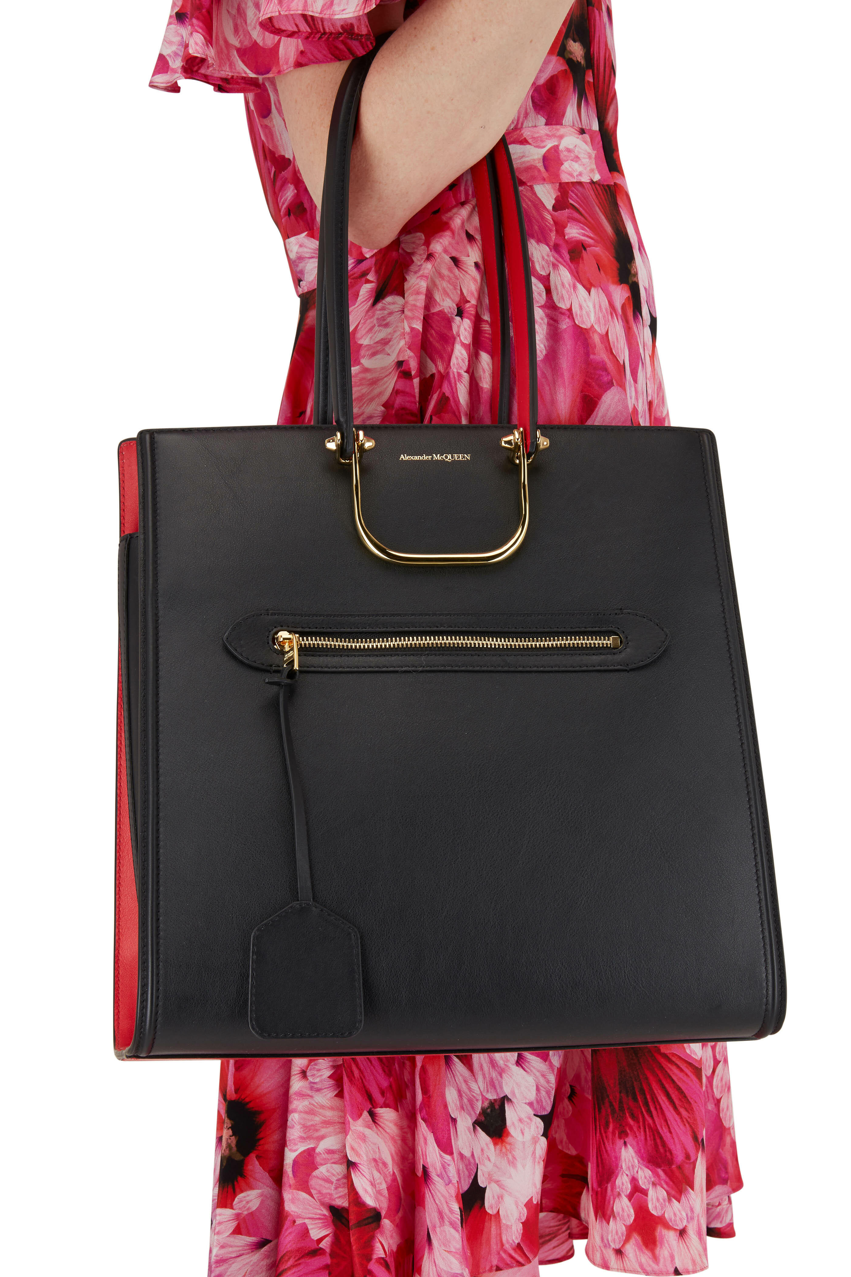 McQueen - The Tall Story Black & Red Leather Large Tote