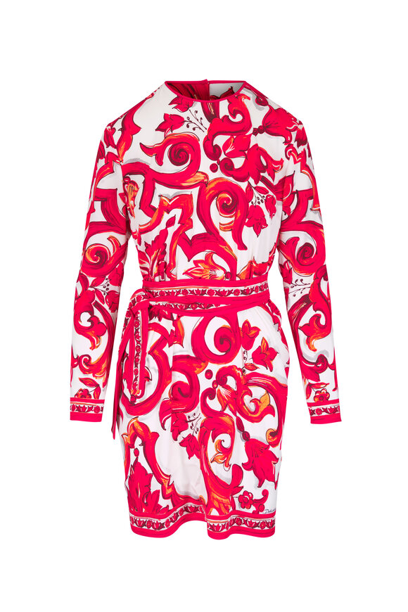 Dolce & Gabbana Orange Majolica Charmeuse Baroque-Print Mini Dress - view 1