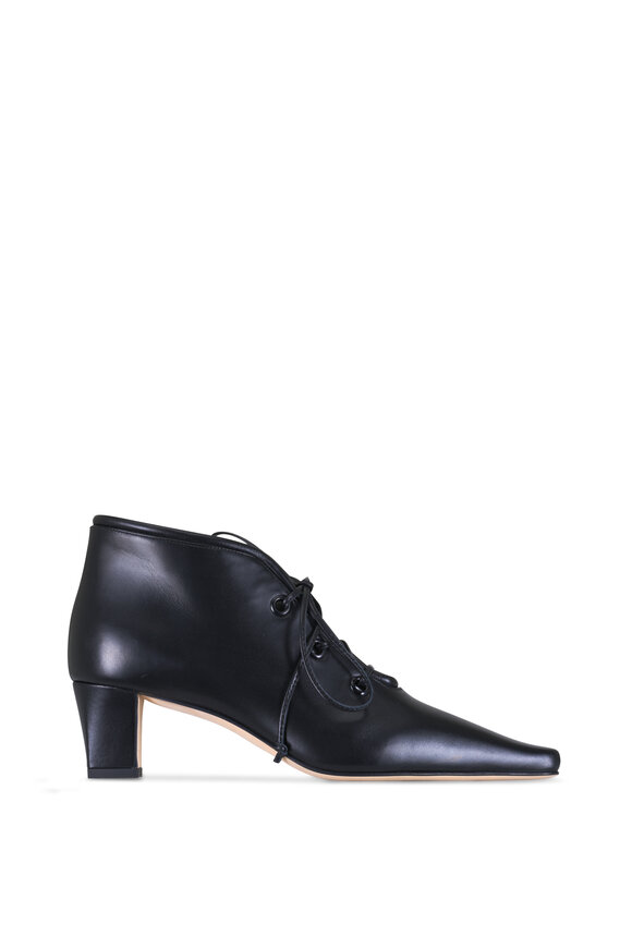 Manolo Blahnik Fuxa Black Leather Lace-Up Boot, 50mm - view 3