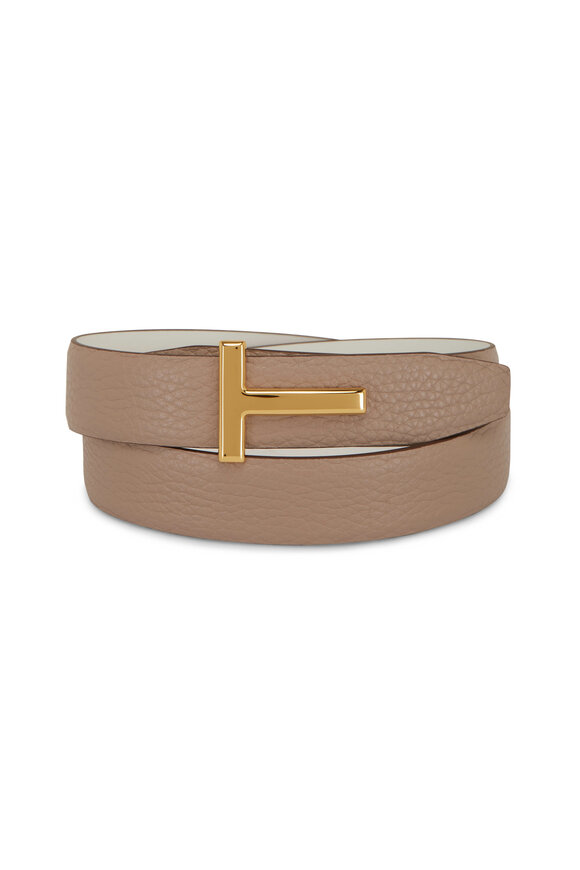 Tom Ford - T Taupe & White Leather Reversible Belt