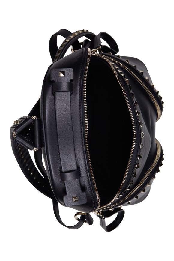 Valentino Garavani - Rockstud Black Smooth Leather Backpack  