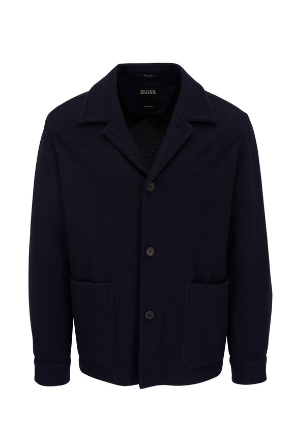 Zegna - Navy Cashmere Jersey Knit Chore Jacket 