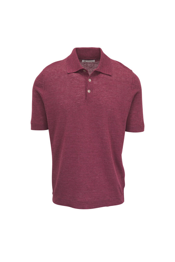Brunello Cucinelli Coral Solid Linen & Cotton Polo Sweater